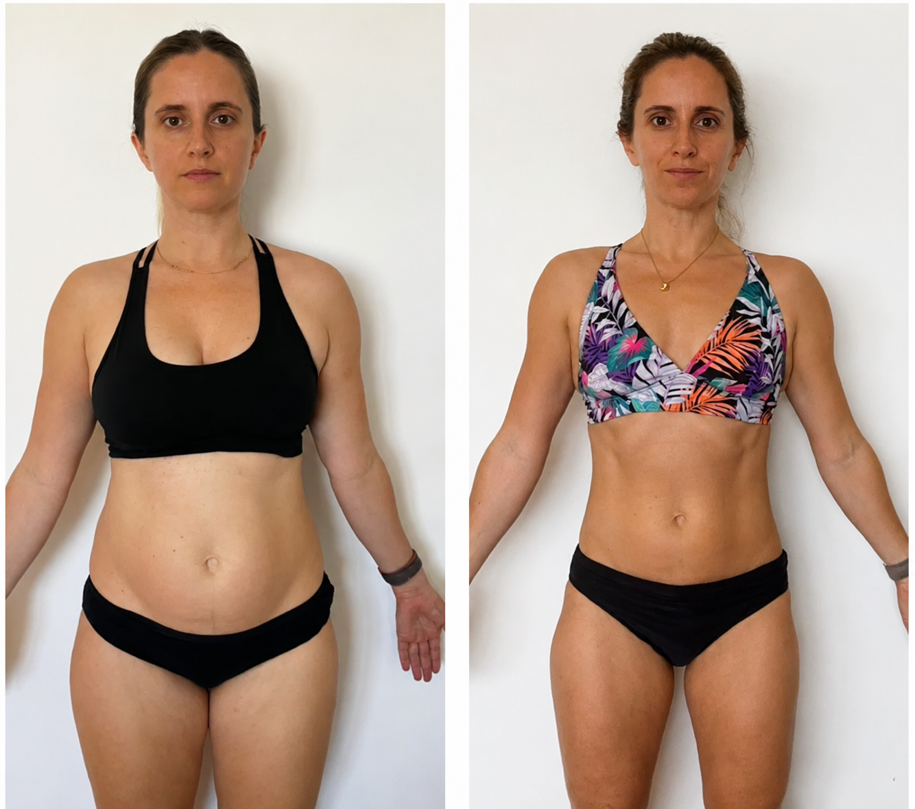 Marina before and after her 25 lb transformation